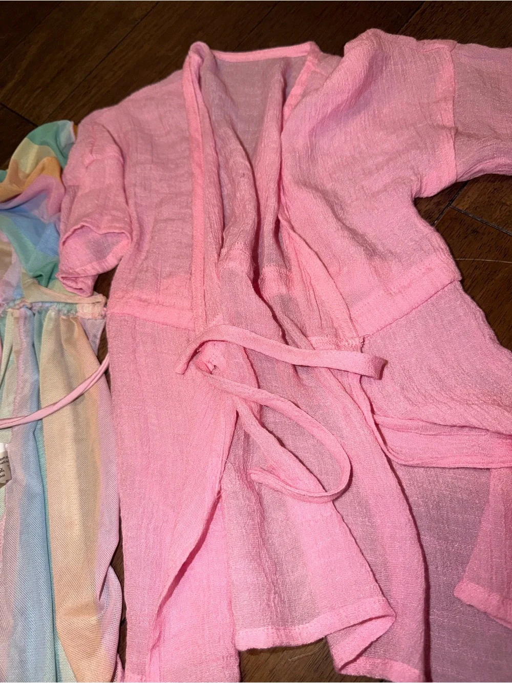 Girls' Pink Tie-Waist Top and Pastel Rainbow Cover-Up Set